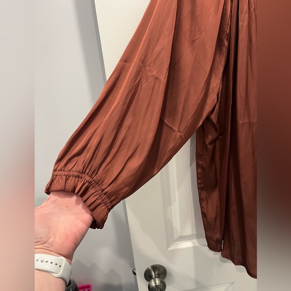 Carmen Caramel Brown Polyester Blouse. - Picture 2 of 3